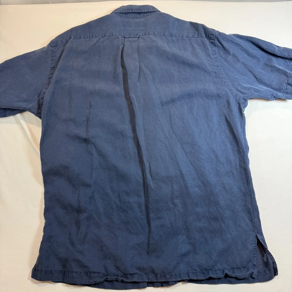 Polo Ralph Lauren Caldwell Shirt Mens Large Navy Blue Silk Linen Short Sleeve